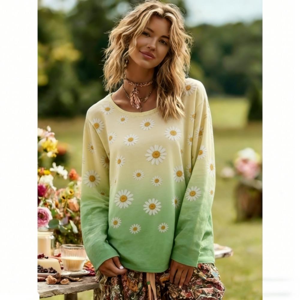 Europe and America Women's Long Sleeve T-shirt Fashion Butterfly Print Comfortable Women's Pullover Outdoor Oversized Tees Top Clothing