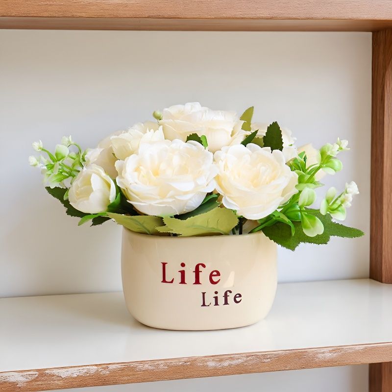 

Sunflower And Rose Bouquet Artificial Flower Pot Plant Decorative Small Piece For Indoor Decoration as the picture