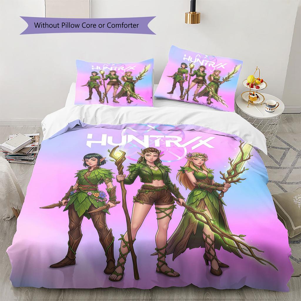 kpop hunter Pattern Bedding Quilt Set Quilt Cover Pillowcase Home Decoration Birthday Gift (1 * duvet cover + 2 * pillowcase, without core)