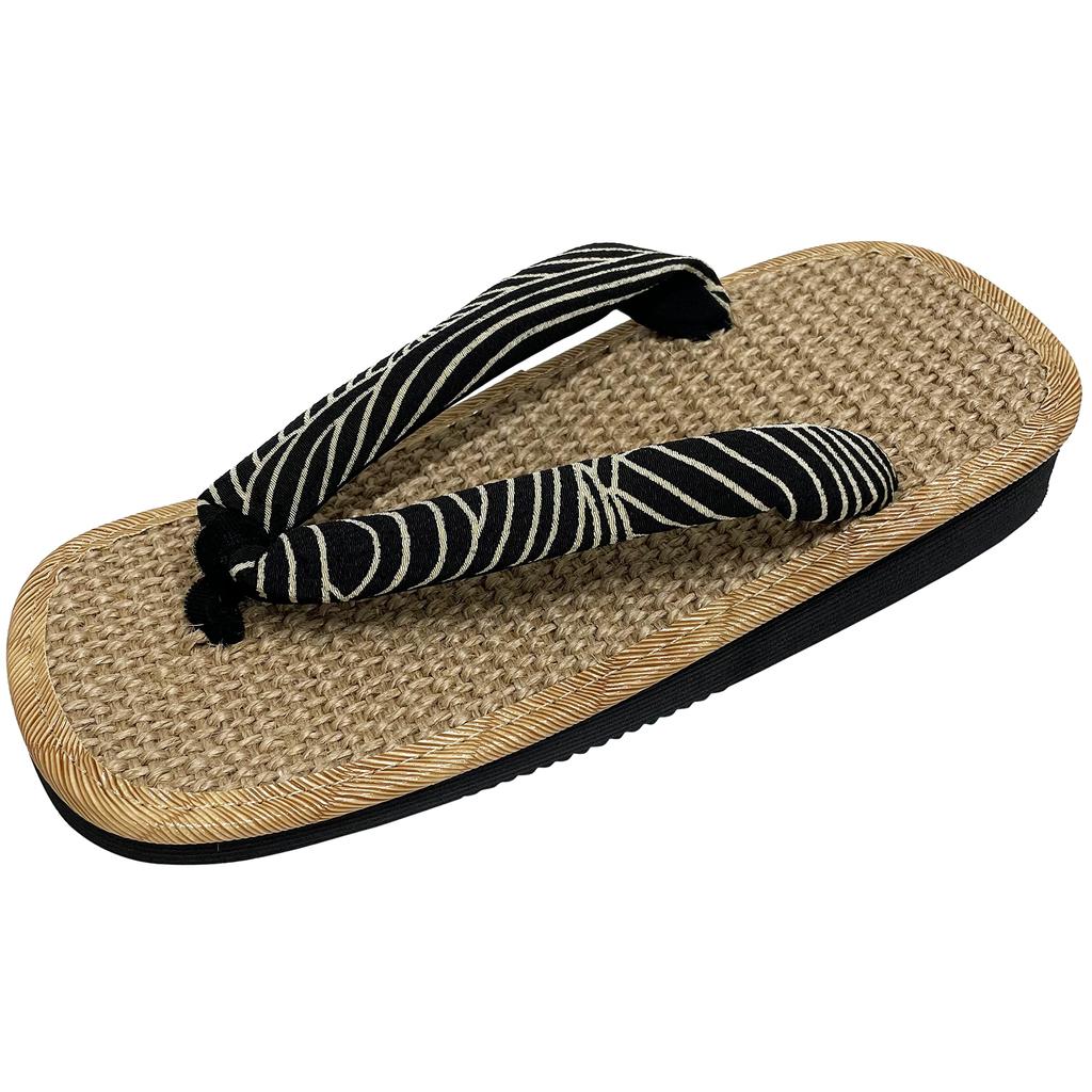 Edoten Geta Made in Genuine Hemp Zori Black Sponge Japanese Patterned Wave Size L Sandals, Japan, Outerwear, Japanese-Style Sandals, Sole,