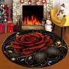 Luxury Red Rose Gold Round Rug, Black Starry Background with Diamond Patterns for Living Room Bedroom Elegant Decor