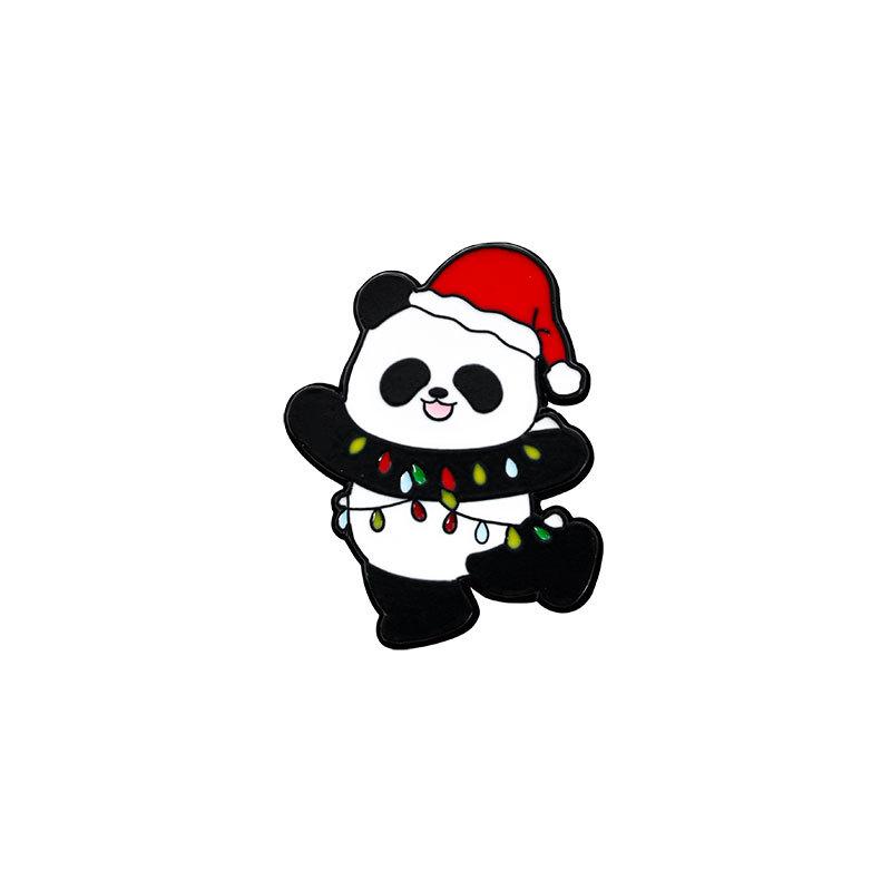 Christmas panda brooch, cute animals, Christmas tree, holiday gift box metal badge, back packaging accessories