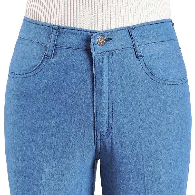 

Женские джинсы с высокой эластичной талией и прямыми штанинами - Весенне-осенние, Свободного кроя, Летний тонкий стиль для женщин среднего и пожилого возраста. Waist 32