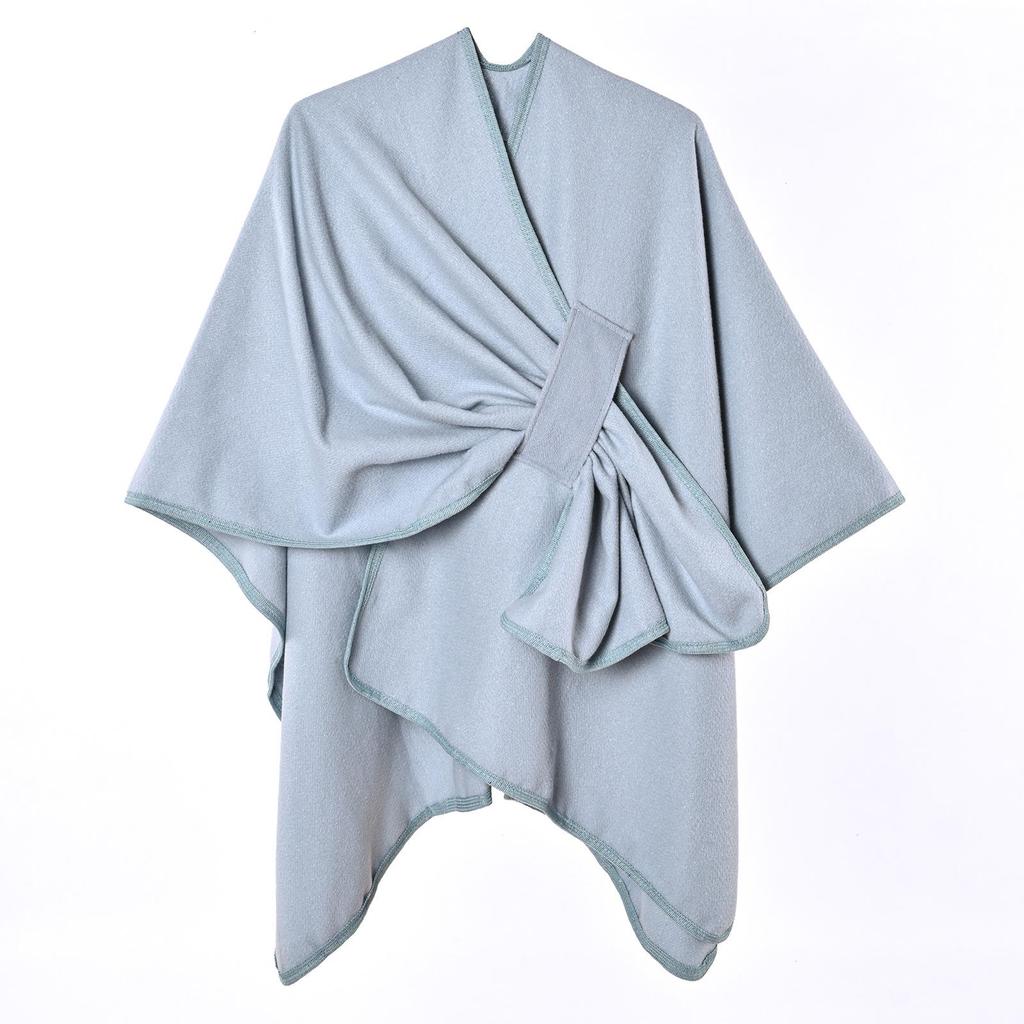 Women's Autumn & Winter Double-Sided Faux Cashmere Cape Shawl - Solid Color with Slit