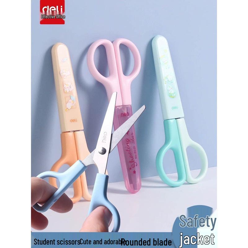 Deli Children s Safety Scissors, Round Tip Craft Scissors with Protective Cover Deli 6021 Scissors [1 piece]