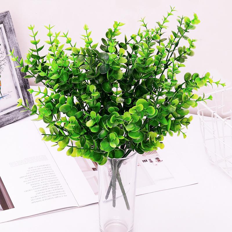 Simulation Green Plant 7-Pronged Eucalyptus Leaf Bouquet, Restaurant Flower Bed Flower Arrangement Decoration, Money Grass Plastic Fake Flower