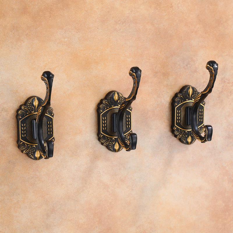 Tuqiu Antique Carved Bathroom Robe Hook Wall Hooks Aluminum Kitchen Towel Hook Black Key Hat Bag Hanger Holder Clothes Hook