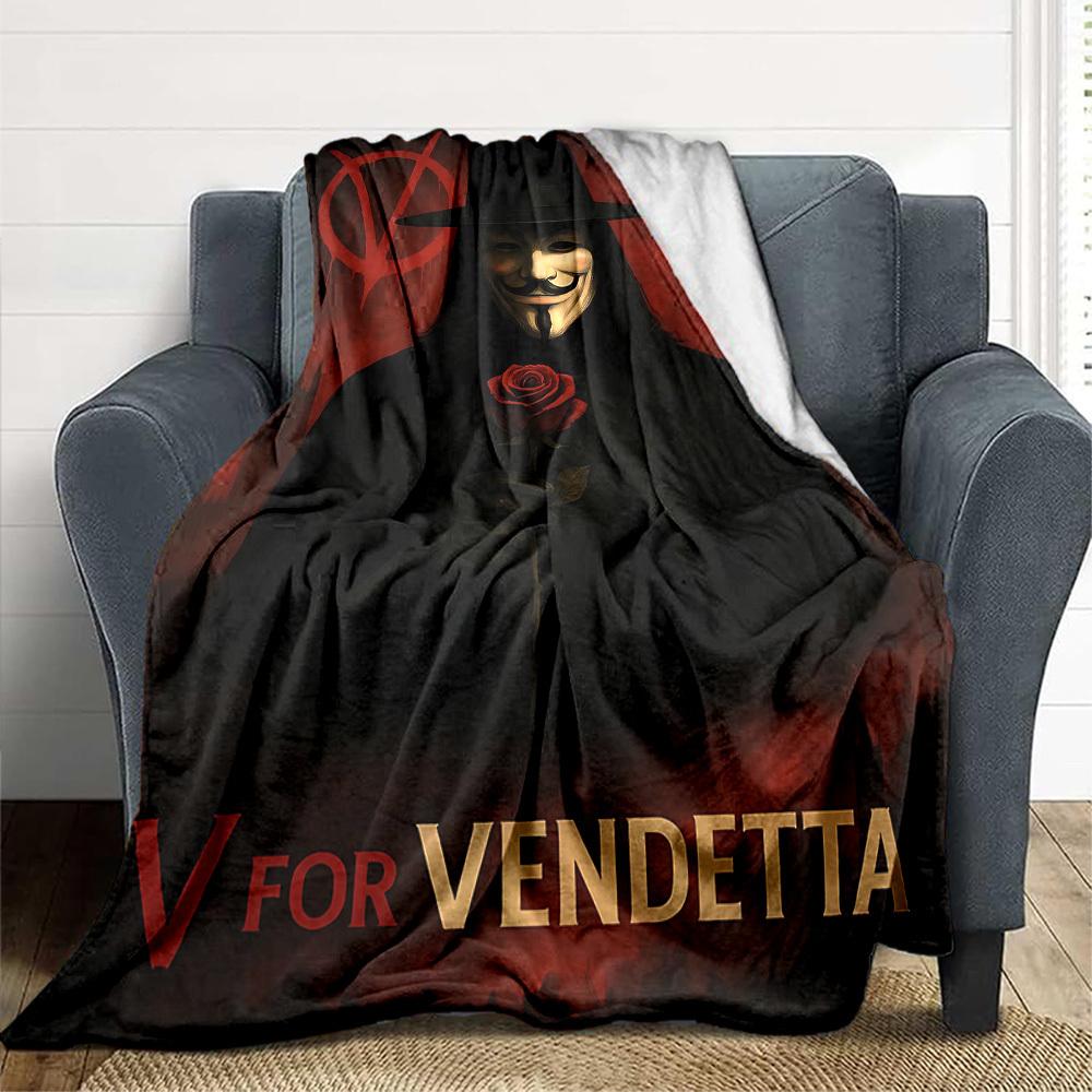 1pc V for Vendetta Flannel Throw Blanket - HD Printed Lightweight Soft Warm All-Season Blanket for Sofa, Bed, Travel, Camping 089