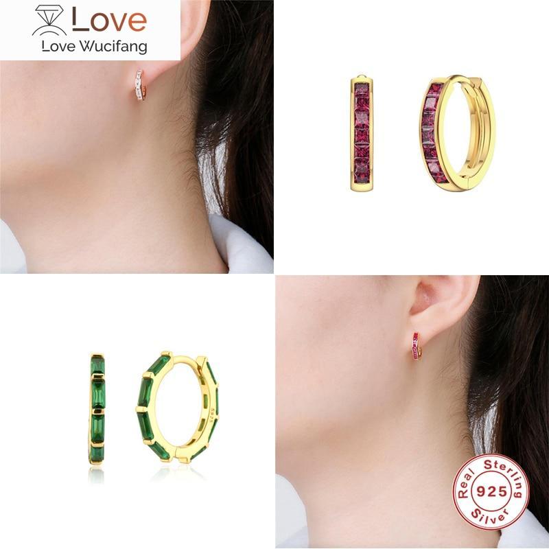 Boako 925 Sterling Silver Huggie Earrings Aros Colores For Women Green Pink Zircon Hoop Earring Piercing Pendientes Girl Gift