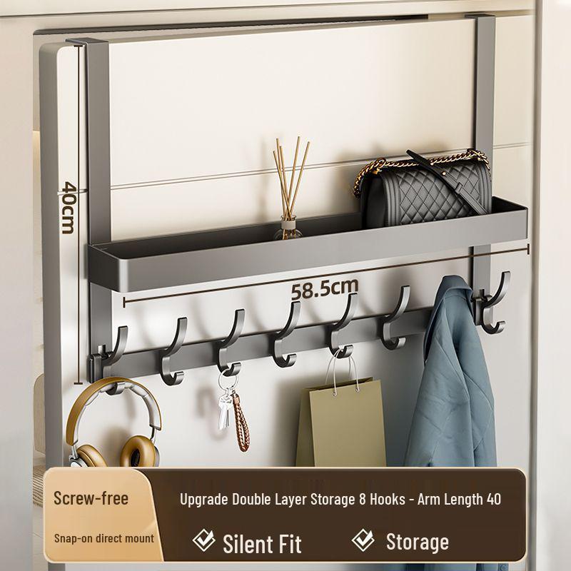Wall-Mounted No-Punch Door Hook Rack: Bedroom & Bathroom Clothes Hanger and Storage Shelf