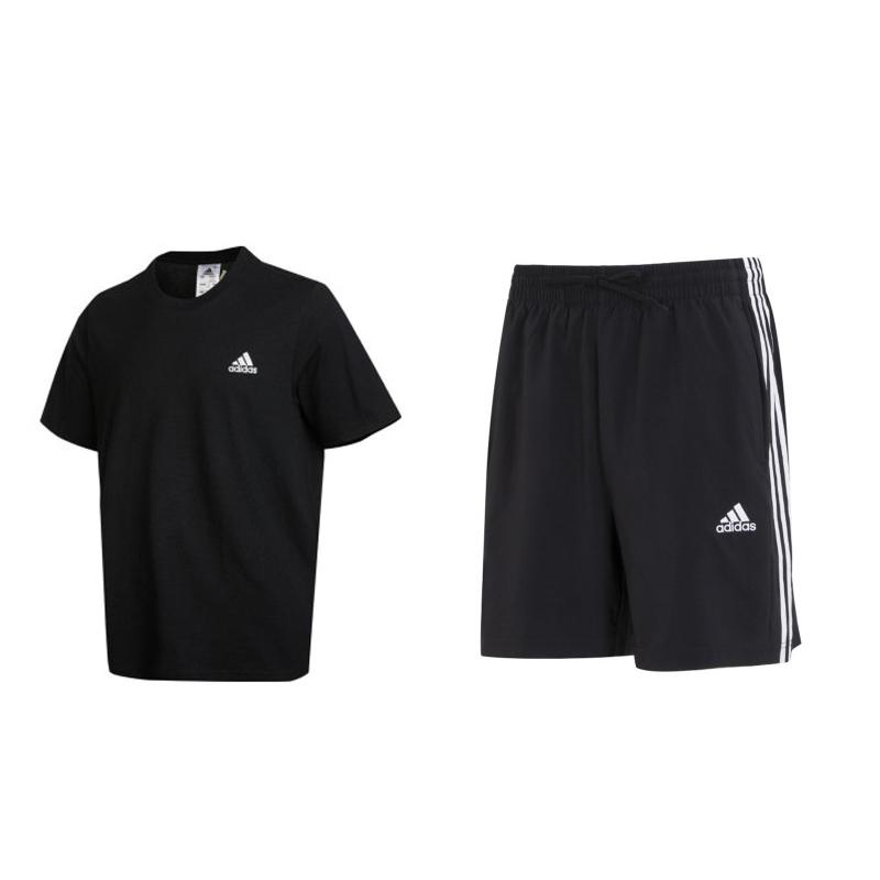 

Adidas Letter Logo Moisture-Wicking Short Sleeve T-Shirt Thin Outdoor Shorts Casual Sports Set Men Set Black IC9282+IC1484 XL