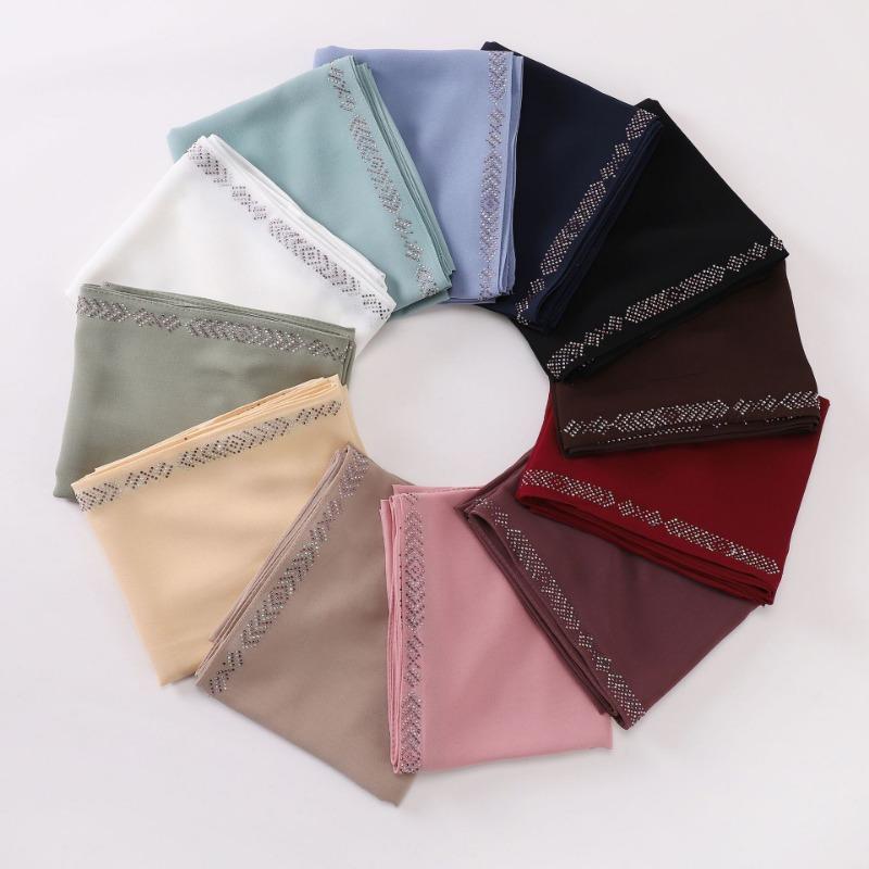 Neuer langer Perlen-Chiffon-Schal mit Strasssteinen Ethnisch für Damen S
