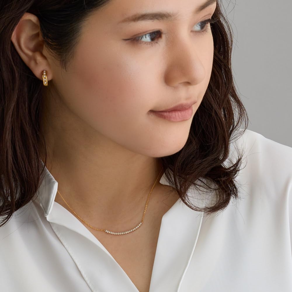 [MELODIE] [Melody Accessoires] Hergestellt in Japan Halskette, Runder Lächeln Gebogene Stange, Strassstein (OP-218) (Rosa Gold)