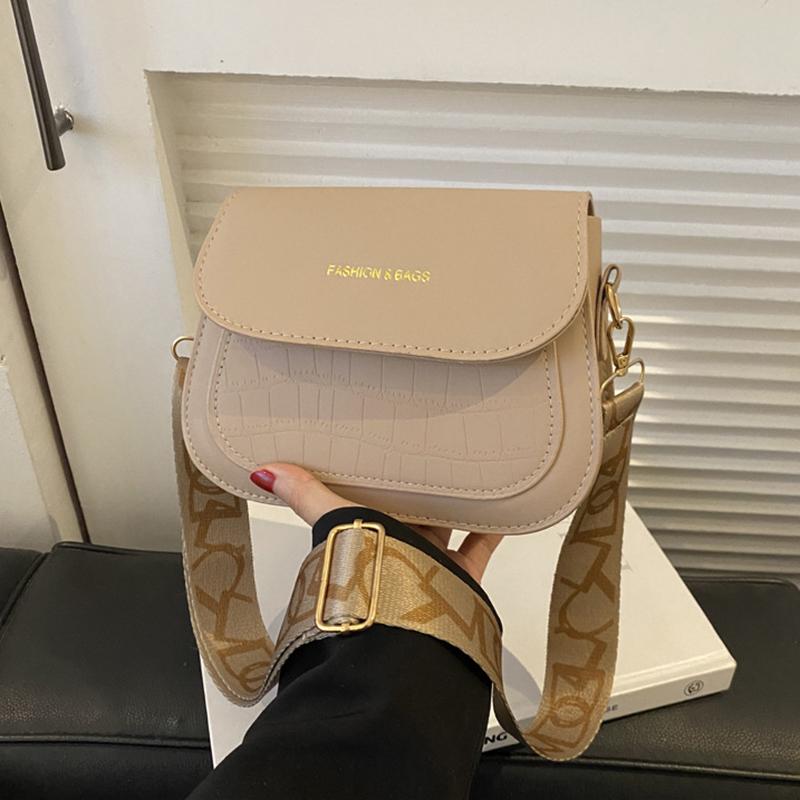 Semplici Borse a Spalla a Sella in Pelle PU Monocolore Borsa a Tracolla Cinturino Largo Patta Portafoglio e Borsa a Mano Per Donne Ragazze