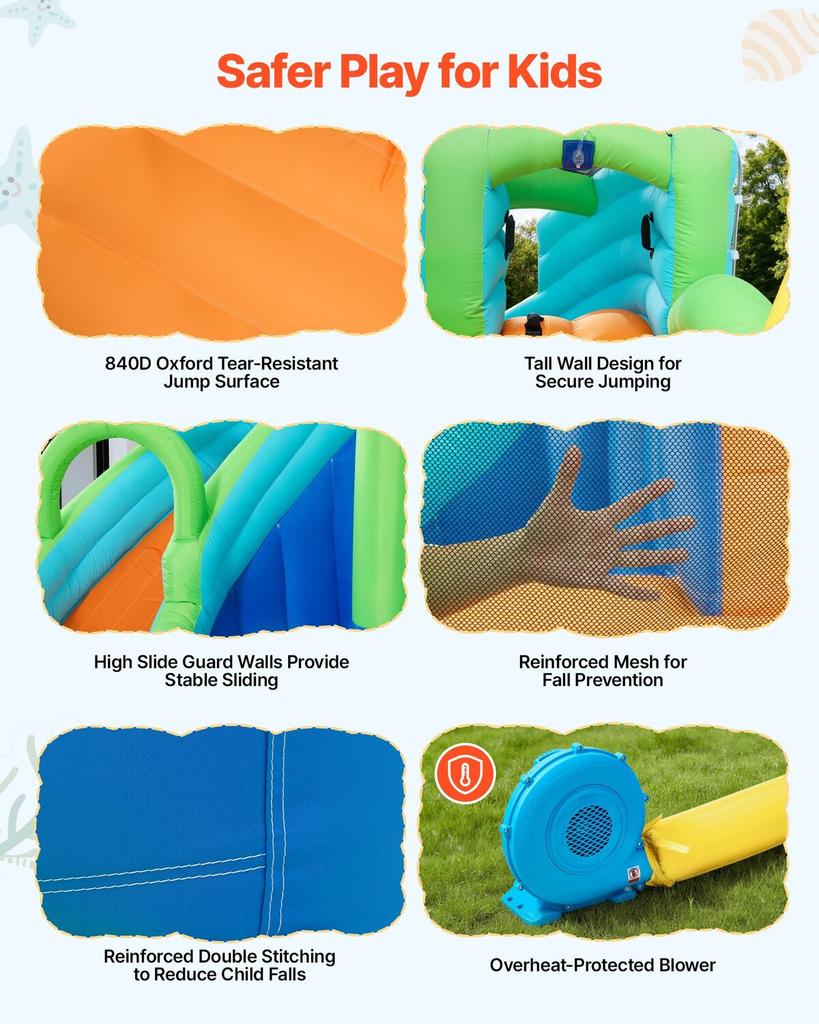 Inflatable Bounce House, 11.3 x 12.3 x 7.0 ft Inflatable Bounce House Water Slide, Bouncer Castle with Castle Bounces, Basketball Hoop, Splash Pool &