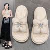 Thick-bottomed Cool Slippers Women's Popular Summer New Fashion Rhinestone Flower One-word Beach Slippers Women