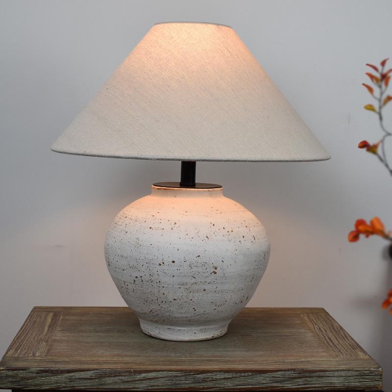 Wabi-Sabi Terracotta Table Lamp for Bedroom, Living Room & Hotel Décor - Japanese Retro Style