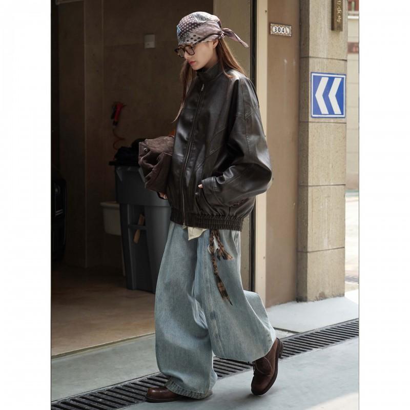 Womens Oversized PU Leather Jacket With Asymmetrical Zip Detail Retro Streetwear Style Fall 2025