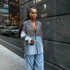 Vysoko módna džínsová patchwork bunda: Jesenné voľné, nadmerné veľkosti, trendy, všestranné dámske streetwear