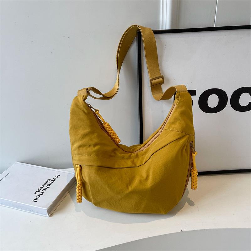 Spring Nylon Pleated Crossbody Shoulder Bag: Women's Lightweight Casual Dumpling Bag in Matching Colors