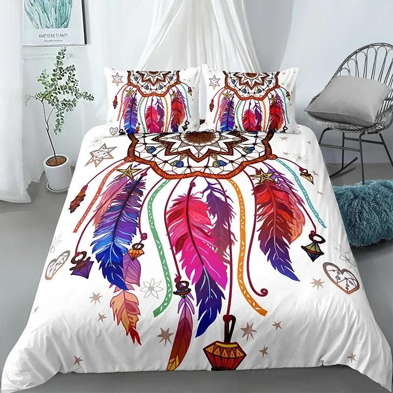Dream Catcher Duvet Cover KingQueen Size Ethnic Tribal Feather Rose Pattern Bohemian Bedding for Women