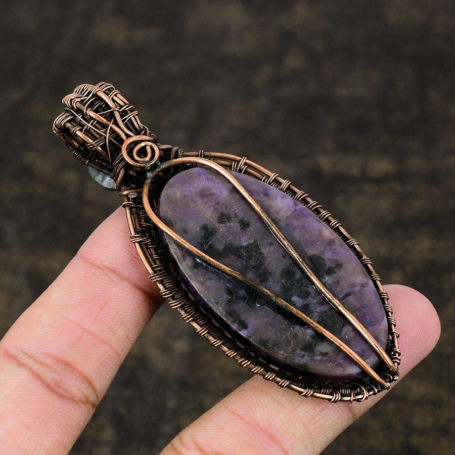 Russian Charoite Handmade Copper Wire Wrap Jewelry Pendant 3.35" T4c14