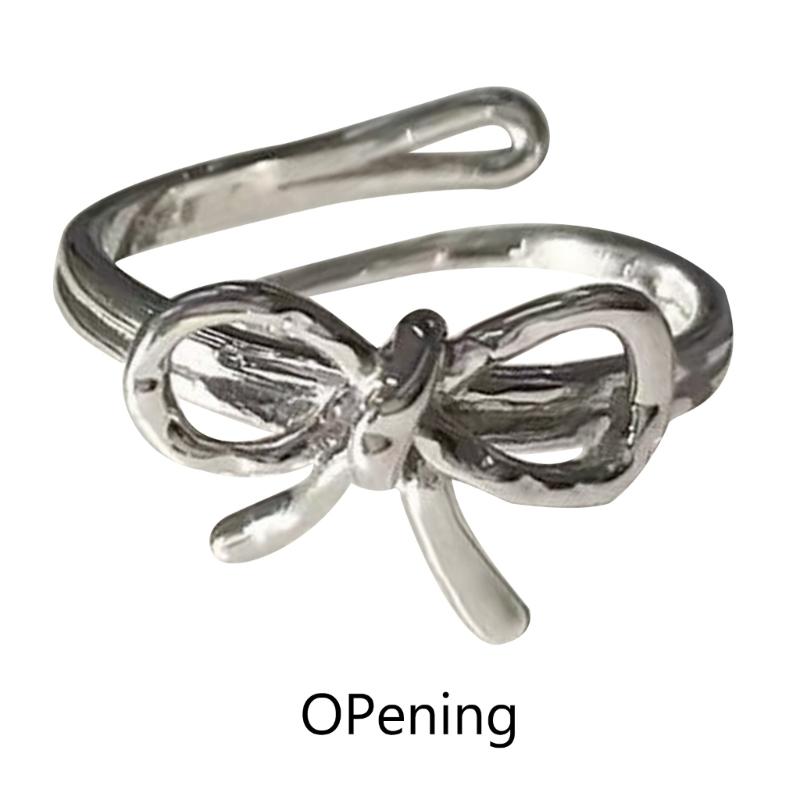 Bowknot Charm Rings Opening Rings for Women Girls Adjustable Finger Rings Valentines Day Engagement Jewelry Pieces