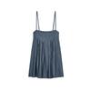 Spring and Summer New Women's Clothing Ins Style Wide Pleated Decoration Denim Straight Collar Camisole Short Dress 0250080