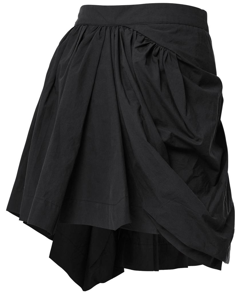 Peulleeoeob Asymmetrical Draped Layered Skirt (Fl-252_Black)