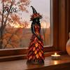 Halloween Party Table Decorations Autumn Witch Figurine, Desktop Decoration, Seasonal Resin Statue with Indoor Fall Home Accessories Leaf Gown