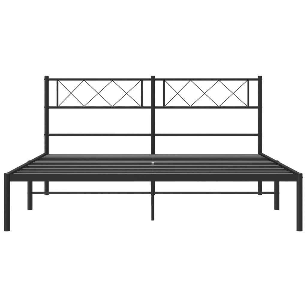 Metal Bed Frame with Headboard Black 140 X 200 Cm