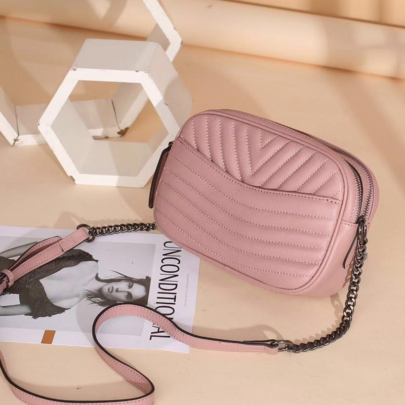 Internet Celebrity Leather Trendy Girl Bag First Layer Cowhide Small Fragrant Diamond Chain Bag Shoulder Messenger Bag