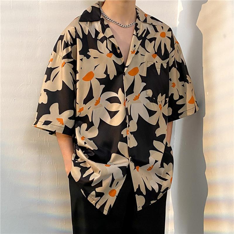 2026 Large Retro Cuban Collar Men's Ice Silk Short Sleeve Shirt