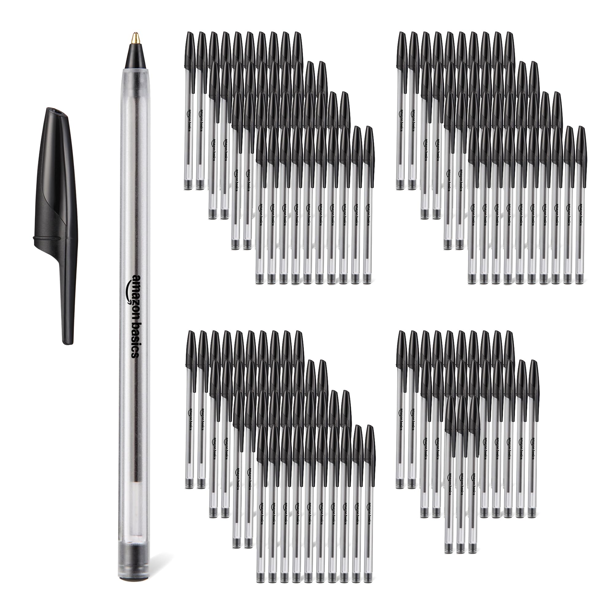 

Amazon Basics Ballpoint Pack of Black Ink Pens, 1.0mm, 114, (Body Color Black/Transparent)