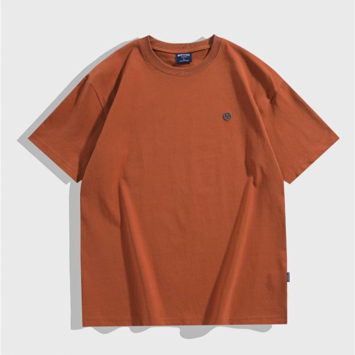 260g Heavy Japanese Loose Short-sleeved T-shirt for Men's Summer Pure Cotton Casual Embroidered T-shirt