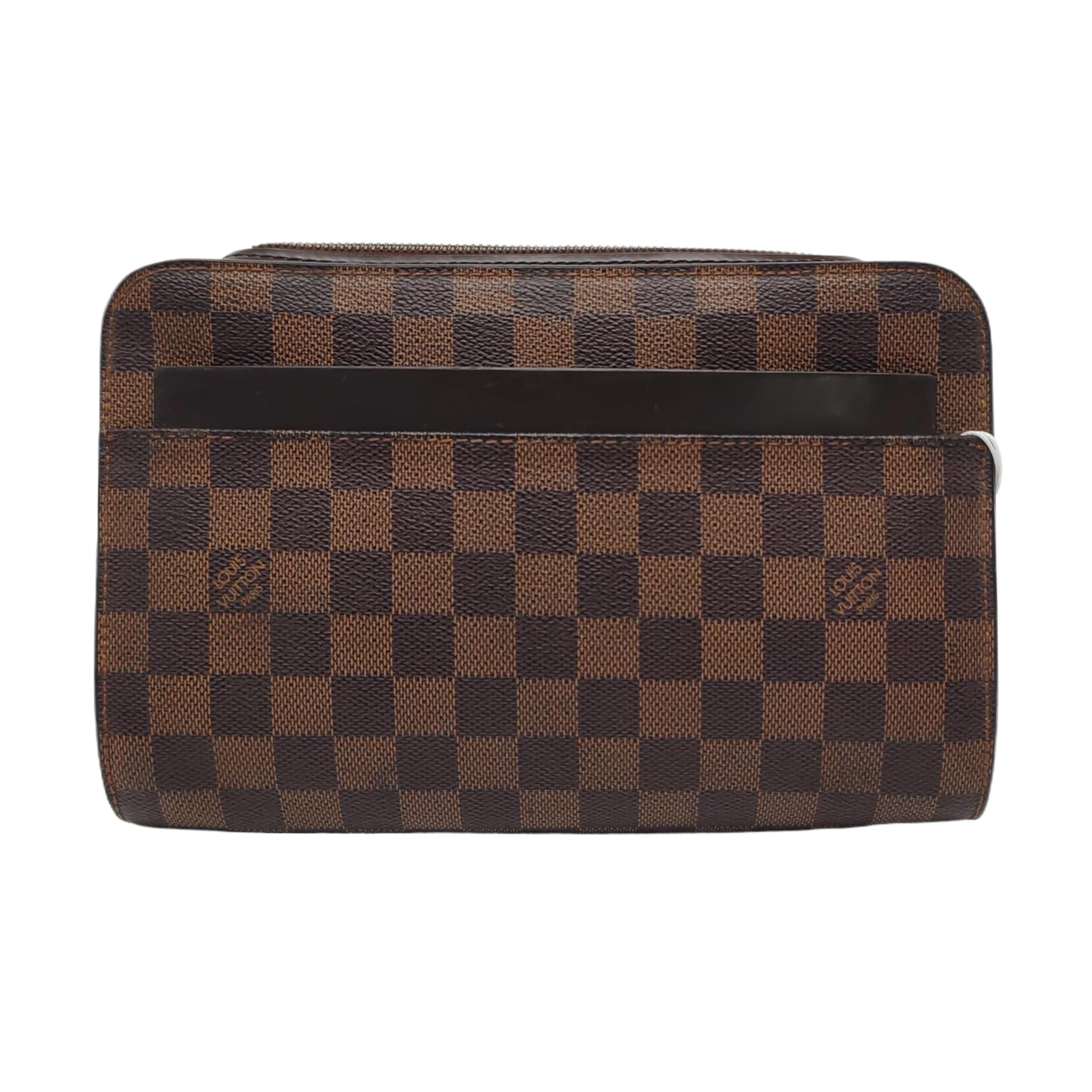 [Pre-Owned] Logo Patch Checkered Canvas Clutch - Very Good #1EZQK4 ONE SIZE