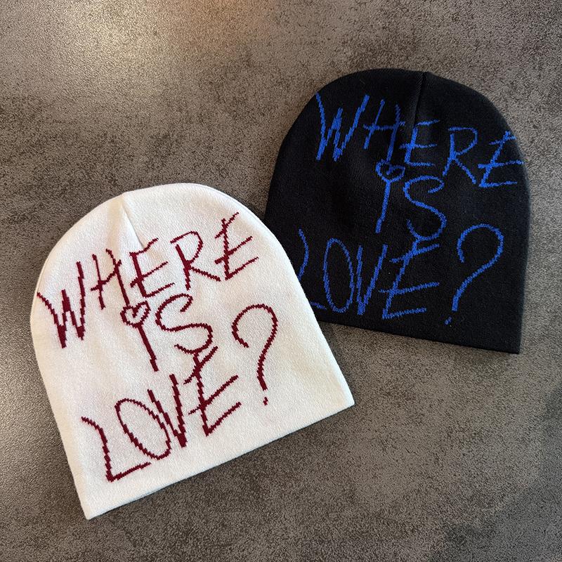 Street Letter Contrast Color Wool Knitted Hats Autumn Winter Warm Y2K Hip Hop Cap Accessory