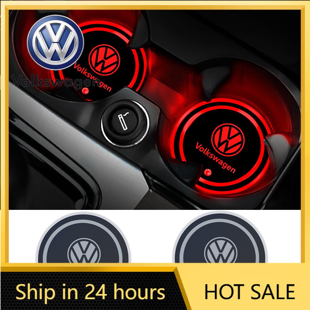2026 New For VOLKSWAGEN VW 2pcs Car Luminous Coasters Water Cup Mat Holder Auto Styling For Volkswagen VW GTI Jetta Golf Beetle