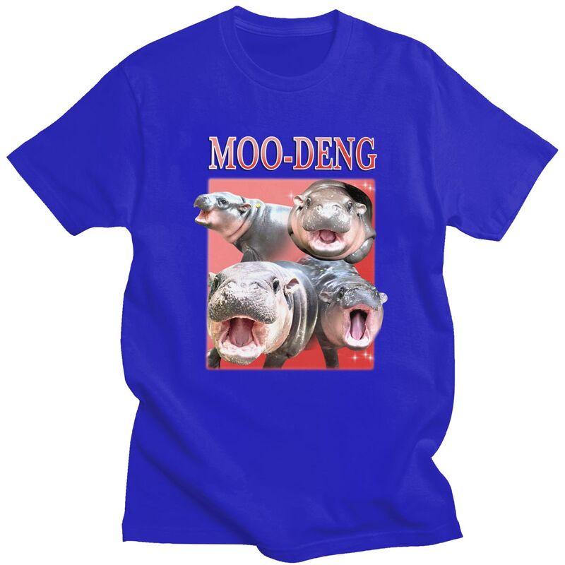 Custom Moo Deng Hippo Meme T Shirts for Men Pure Cotton Tees Tshirts Tshirt Clothes
