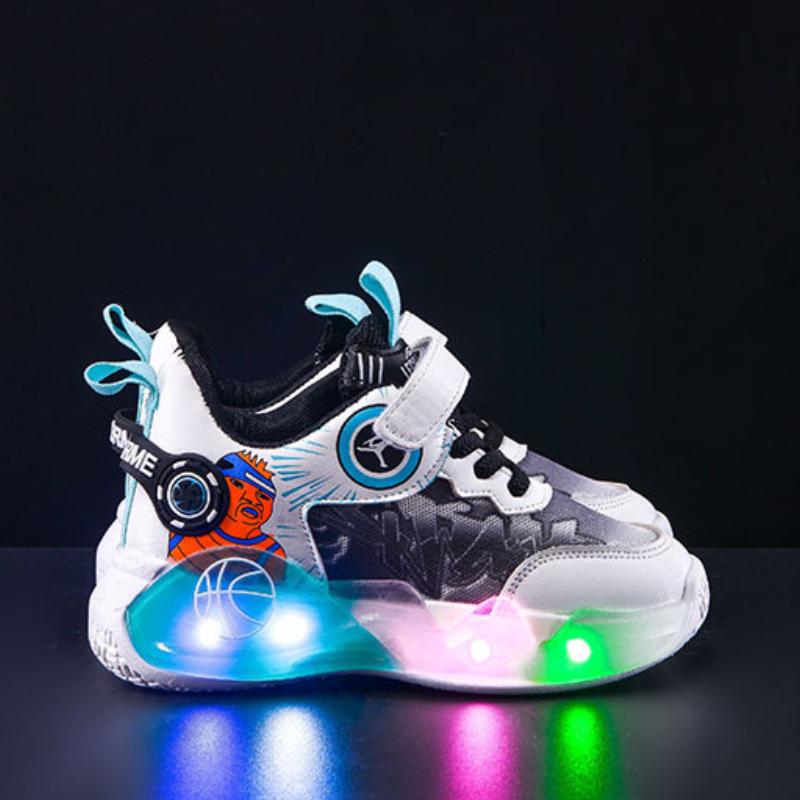 Scarpe da Bambino Primavera Nuova Moda Comfort Scarpe da Ginnastica per Bambini Con Luci Traspiranti Suola Morbida Scarpa da Ragazzo Cartone Animato Classico alla Moda Scarpe Casual