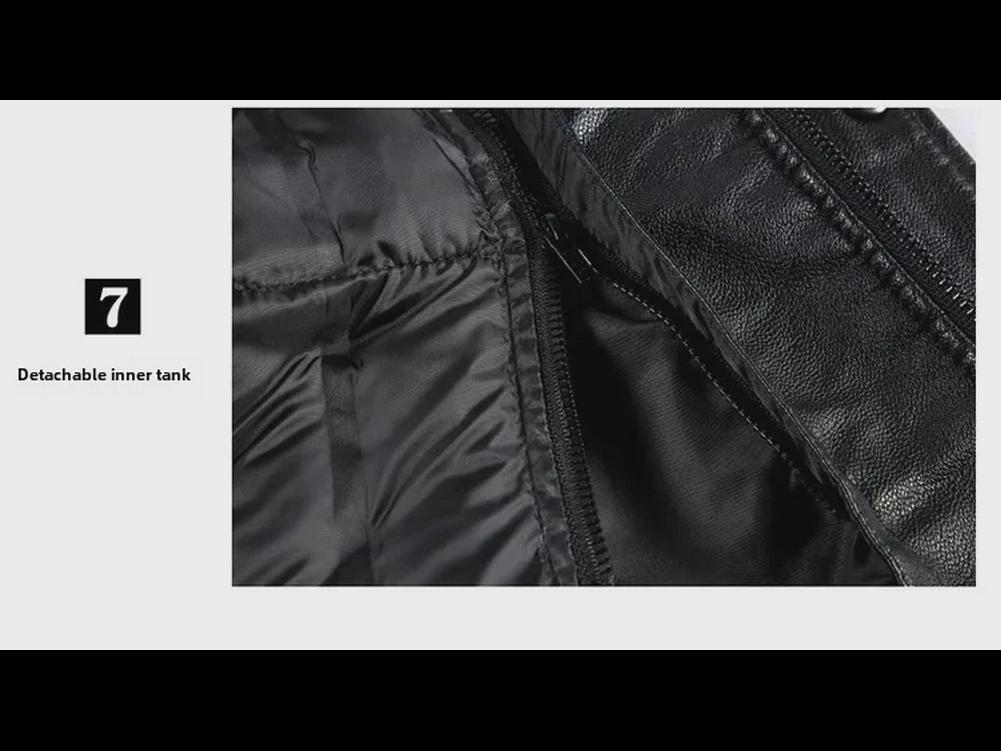 Chaqueta de cuero genuino de invierno para hombre con cuello de piel desmontable y forro de plumón: ideal para personas de mediana edad y mayores.