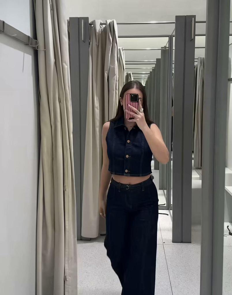 European & American Style 2025 Spring Fashion Set: Denim Vest & Wide-Leg Pants