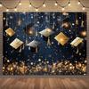 A gold and black background, decorated with a graduation hat, is elegant and complex, suitable for graduation celebrations
