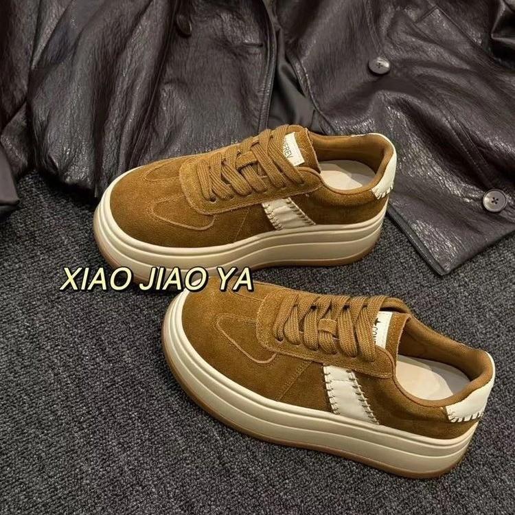Huge Good-looking Thick Baseplate Shoes Women's 2025 Autumn New Leather German Training Shoes Retro Versatile Casual Sports Women's Shoes