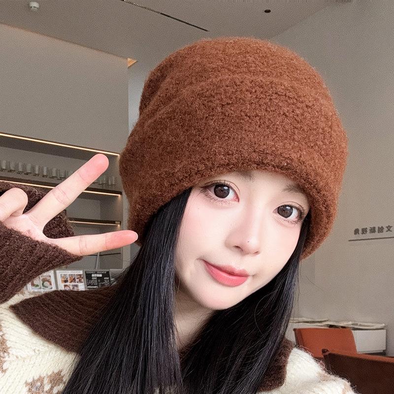 

Теплые вязаные шапки для женщин, шерстяные шапки, универсальные шапки с защитой ушей, шапки-баотоу, шапки-дыни для мужчин, повседневные холодные шапки для пар, модные M（56-58cm）