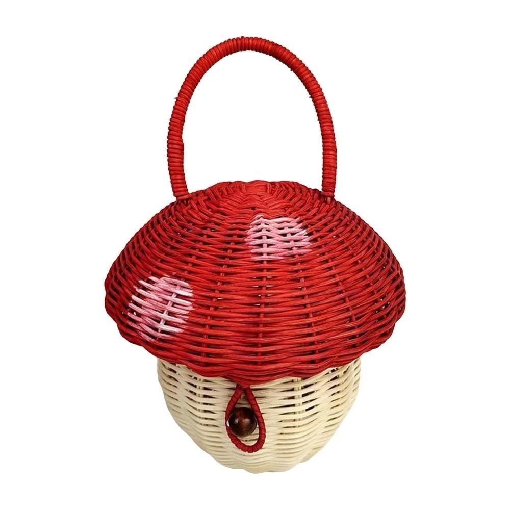 

Cute Portable Woven Bag Mini Size Handmade Rattan Coin Purse Mushroom Shape Lightweight Basket Tote Photo Props Accessories