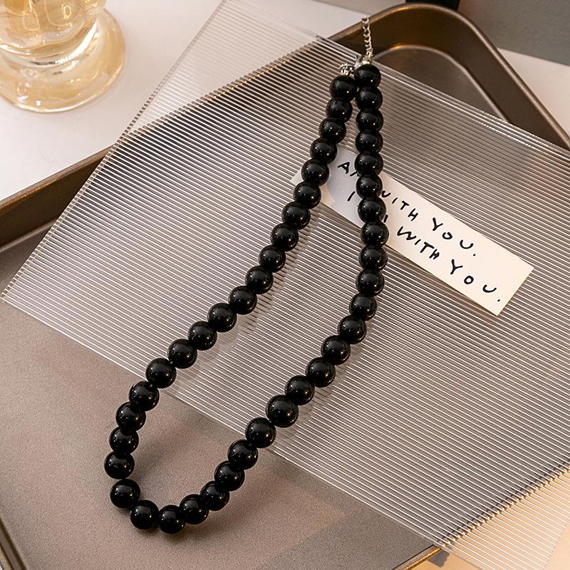 Simple Personality And High Sense Black Imitation Pearl Necklace, Light Luxury Niche Cold Style Necklace