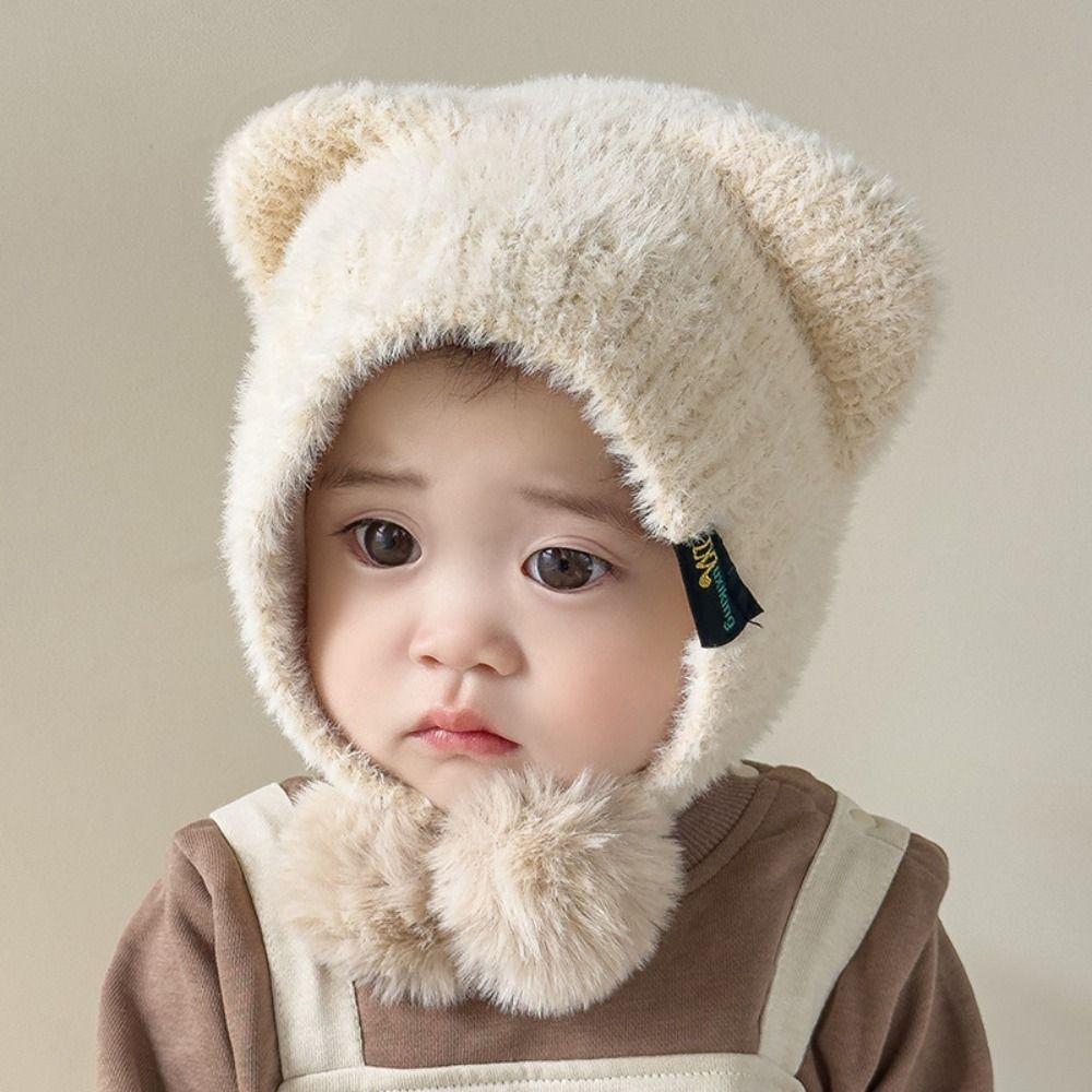 Plush Winter Baby Hat Pompom Ear Protection Warm Knitted Beanie Cap