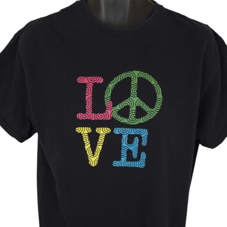 Футболка с надписью Peace And Love, 100% хлопок, мужская, размер L, черный, символ мира L