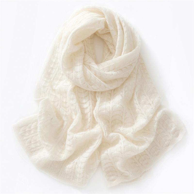 Women's 100% Pure Cashmere Hollow Knit Scarf - Solid Color & Warm